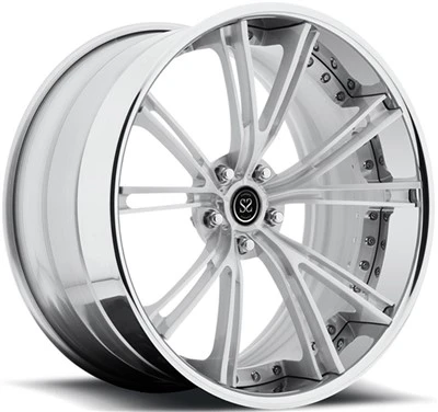 Cerchi forgiati personalizzati in 3 pezzi con canna cromata da 19" e disco argento per BMW M3 E46